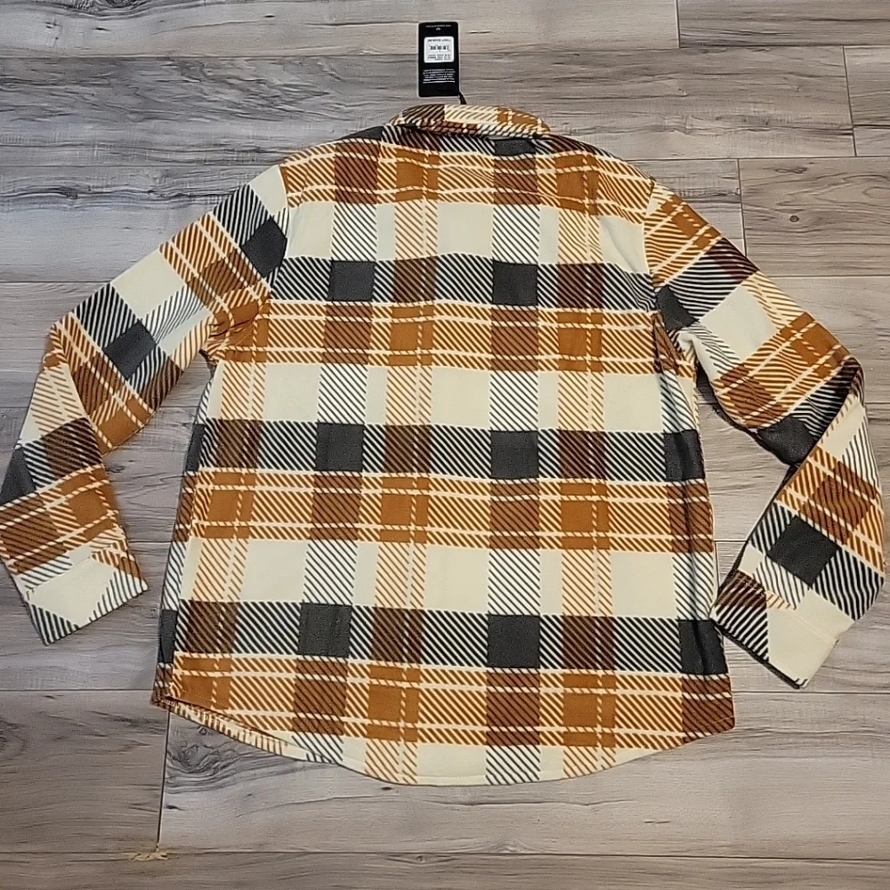 True Religion Polar Fleece Shacket Mens Large Brown‎ Gray Allover Gometric NWT
